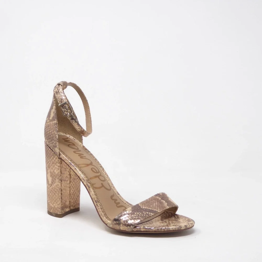 Sam Edelman Womens Yaro Sandals Gold Snakeskin Block Heel Leather Size 10